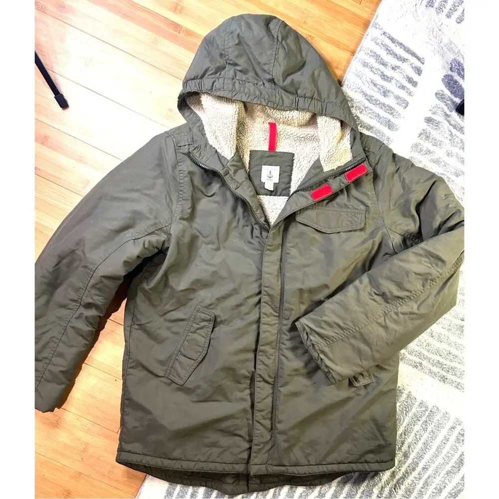 Lands’ End Kids Sherpa Lined Hooded Parka Jacket Green Size L 14–16 Grow-A-Longs